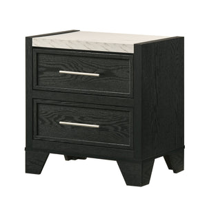 English Elm 1pc Black Nightstand with Faux Marble Top and 2 Drawers, 23.4"x15.4"x24.1" Modern Accent for Bedroom B2741P379713
