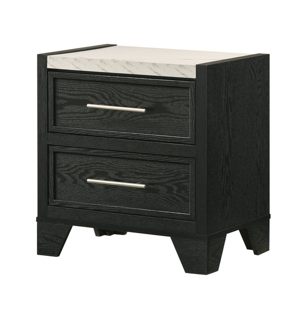 English Elm 1pc Black Nightstand with Faux Marble Top and 2 Drawers, 23.4"x15.4"x24.1" Modern Accent for Bedroom B2741P379713
