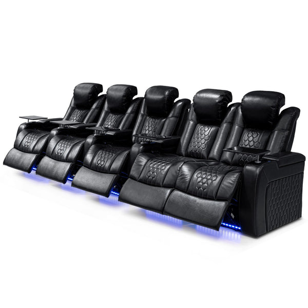 English Elm 601-black-1lg1lg1lg1lg1rg Nappa Leather Power Recliner with Rgb Lighting Home Theater W3819S00097