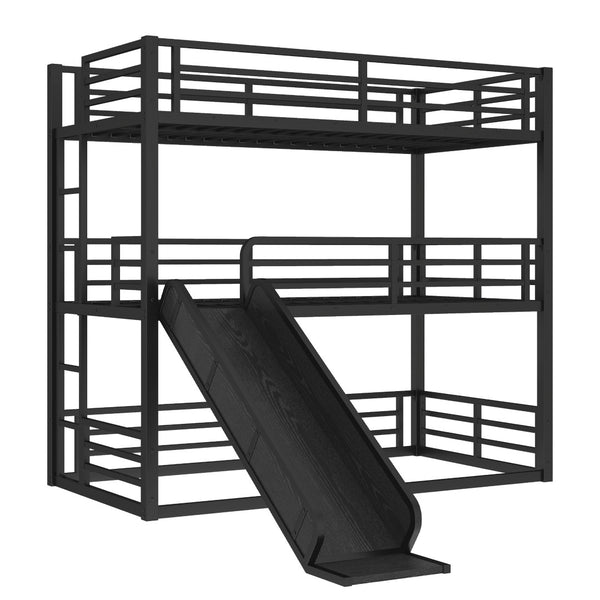 English Elm Twin Xl Metal Triple Bunk Bed With Slide, Heavy-Duty Design, Safety Guardrails, Space-Saving Solution W1580S00170-GIGA