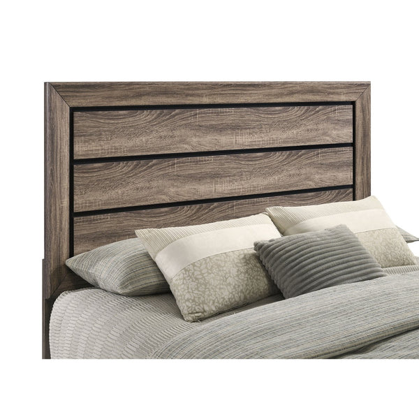 English Elm Carbon Washed Taupe Panel Storage Bed California King with Slatted Frame, Built-In Drawers, Rustic Modern Elegance B062S00688