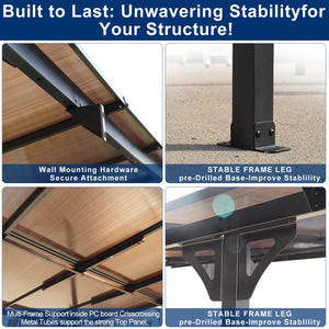 English Elm 10' x 12' Outdoor Pergola Gazebo Wall-Mounted Lean-To Metal Awning with Roof, Heavy Duty Patio Retreat W419S00055