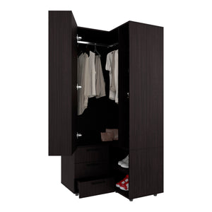 English Elm Wenge Armoire Wardrobe with Open Storage, 7 Shelves & 3 Drawers for Organized, Spacious Living B062S01284