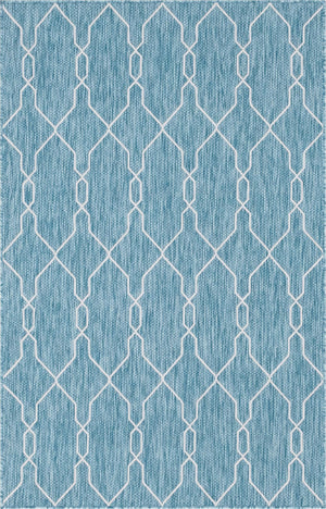 Unique Loom Outdoor Trellis Links Trellis Machine Made Trellis Rug Light Aqua, Ivory 5' 1" x 8' 0"