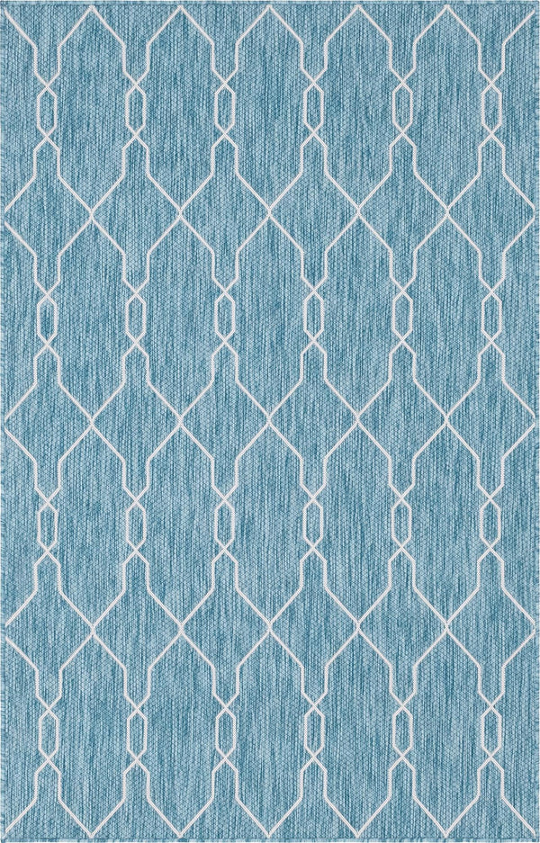 Unique Loom Outdoor Trellis Links Trellis Machine Made Trellis Rug Light Aqua, Ivory 5' 1" x 8' 0"