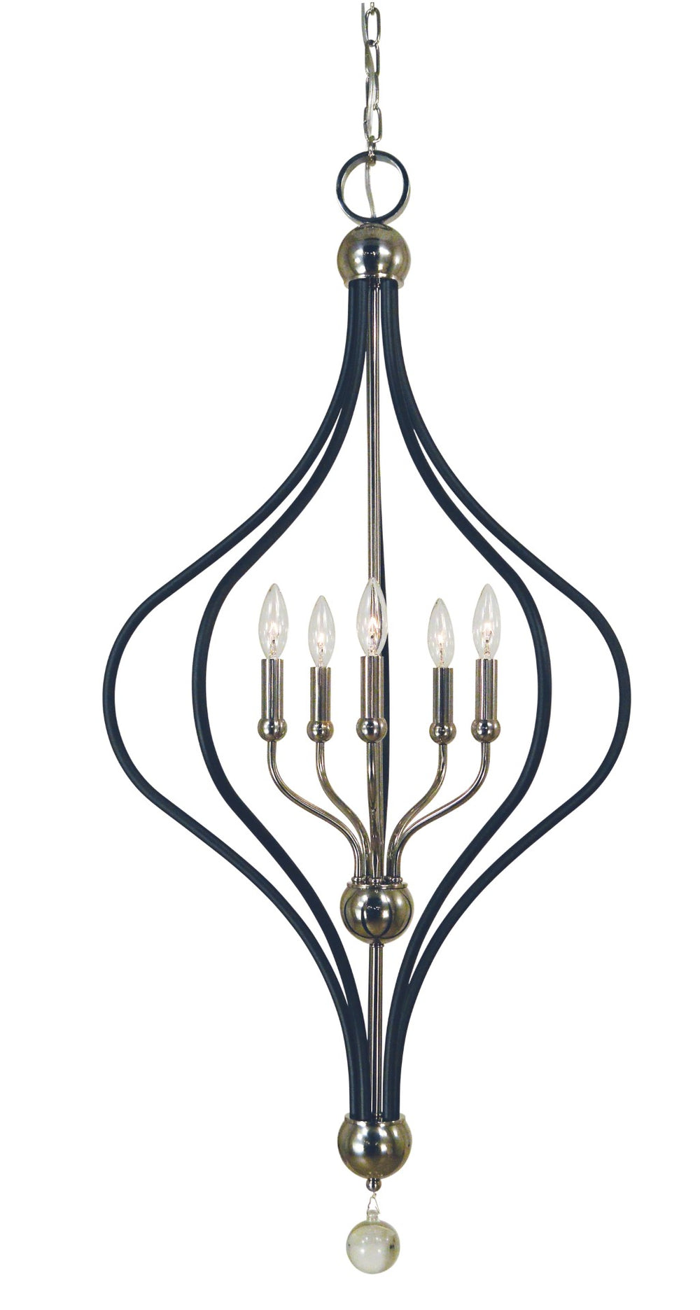 Framburg 5-light Chandelier In Elegant Antique Brass And Matte Black - Stunning Illumination For Your Home Polished Nickel With Matte Black Accents Metal 4950 Pn/Mblack