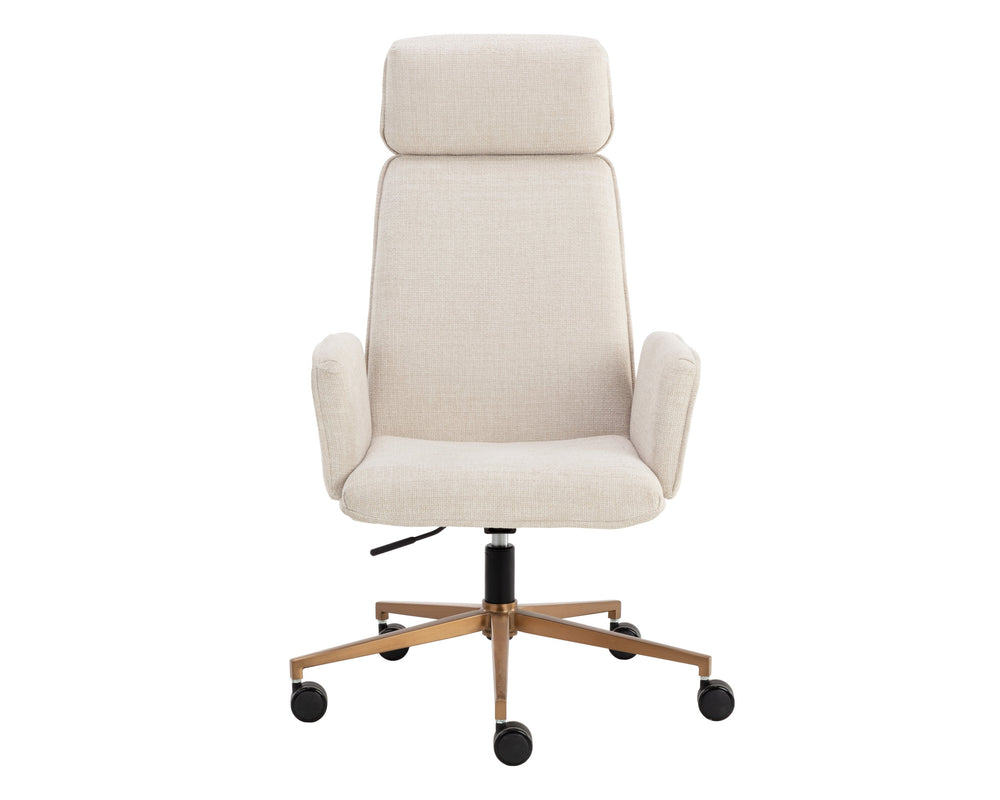 Sunpan Kalev Office Chair - Elegant Chacha Cream Upholstery with Gold Accents & Stainless Steel Base