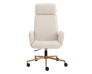 Sunpan Kalev Office Chair - Elegant Chacha Cream Upholstery with Gold Accents & Stainless Steel Base