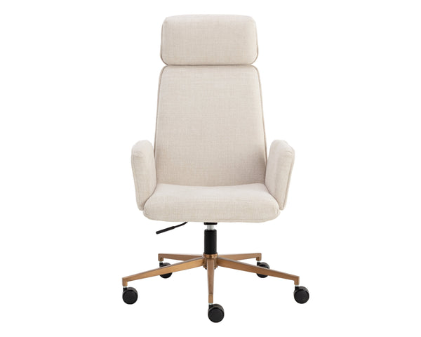 Sunpan Kalev Office Chair - Elegant Chacha Cream Upholstery with Gold Accents & Stainless Steel Base
