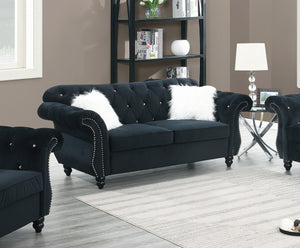 English Elm Black Velvet 3Pc Sofa Set - Luxurious Upholstered Furniture With Crystal Tufting & Nailhead Trim B011S01701