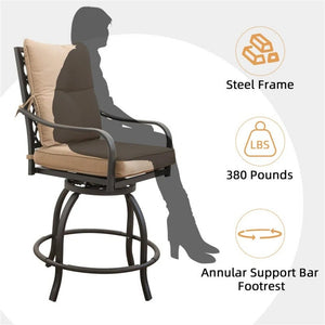 English Elm Outdoor Living Swivels Bar Stools Set For Stylish Garden Relaxation - 360° Comfort In Khaki (2 Chairs) W1859P203846-GIGA