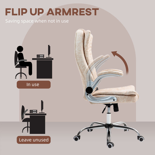 English Elm Homcom Executive Office Chair - Cream White Microfiber, Adjustable Height, Tilt Function & Flip-Up Arms W2225P250019
