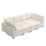 English Elm 103" Sectional Sofa Couch Sofa Bed U-Shaped Sofa With Two Movable Ottoman and Three Usb Ports For Living Room, Beige