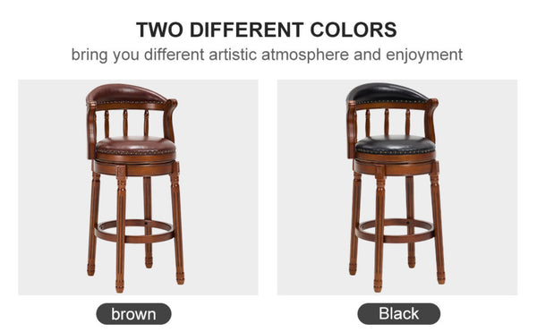 English Elm Seat Cow-Top Leather Wooden Bar Stool - 29.5" Height, 360° Swivel, Stylish Comfort For Home Bars W2195P331493-GIGA