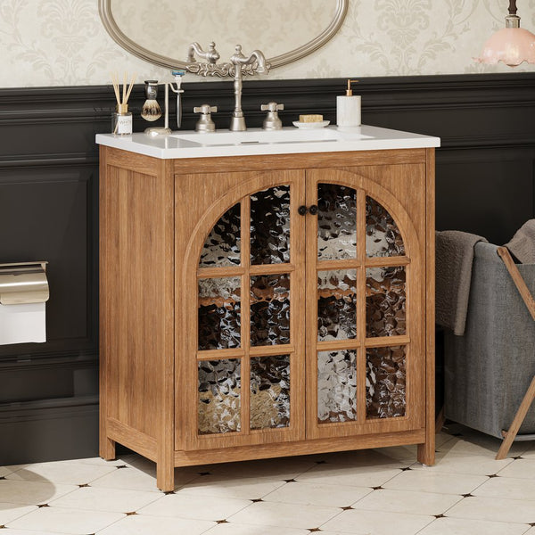 English Elm Christopher Knight Home® - 30 Inches Vintage Rustic Bathroom Vanity With Ceramic Sink, Soft-Closing Doors & Antique Bronze Pulls N817P299512N