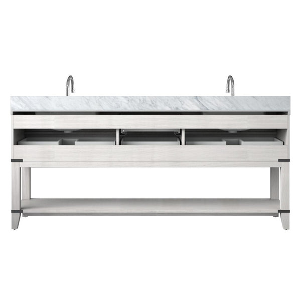 English Elm White Oak Double Bath Vanity 80" With Carrara Marble Top, Chrome Faucet, Ample Storage & Style B2731P260359-GIGA