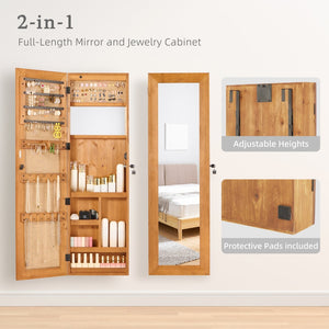 English Elm Solid Wood Wall Mounted Jewelry Armoire with Led Lighting Auto Activated Mirror Cabinet Light Brown W2640P356579