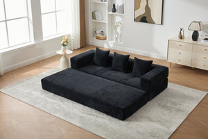 English Elm UNITED Folding Sofa Bed with Removable Cover Zipper, Chenille Memory Foam Sleeper for Small Spaces Black W1568P293809