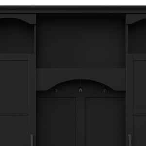 English Elm On-trend Farmhouse Hall Tree with Dual Cabinets Seven Hooks and Arched Entryway Storage Black N721S000078B
