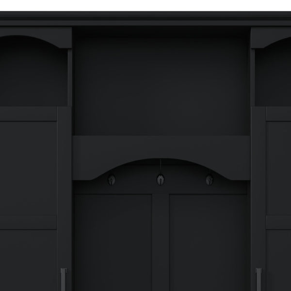 English Elm On-trend Farmhouse Hall Tree with Dual Cabinets Seven Hooks and Arched Entryway Storage Black N721S000078B