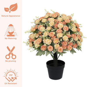 English Elm 24-inch Faux Rose Arrangement Uv Resistant Silk Blooms Set of Two Cement Potted Decor Green,Yellow W2945P458452
