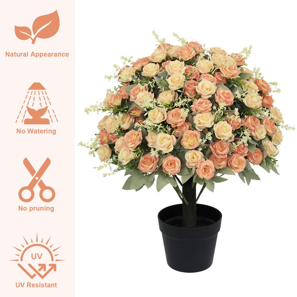 English Elm 24-inch Faux Rose Arrangement Uv Resistant Silk Blooms Set of Two Cement Potted Decor Green,Yellow W2945P458452
