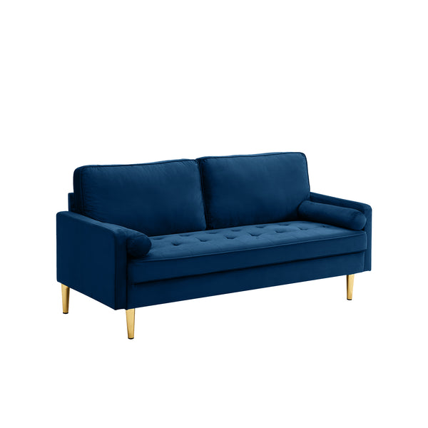 English Elm 65-inch minimalist velvet loveseat with gold metal legs, thick cushions, solid pine frame, 800lb capacity Navy W2795P247594