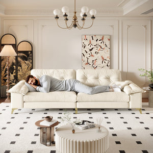 English Elm 104.7 Modern 4-Seat Cloud Sofa with Wide Removable Armrests, Tufted Chenille Comfort & Metal Legs Beige+White W1885S00182