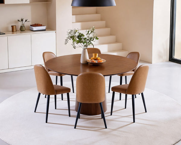 English Elm Beige Pu Leather Armless Dining Chair Set of 4 with Matte Black Iron Legs Modern Brown Yellow T3967P497835