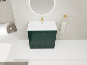 English Elm 36" Freestanding Bathroom Vanity with Resin Sink, Soft-Close Doors, Adjustable Shelf & Metal Handles Dark Green W999S00274