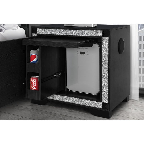 English Elm Soulmarie Glam Nightstand with Built-in Cooler Speaker and Glitter Panel Detail Charcoal B201P411421