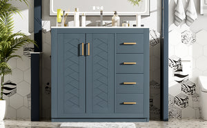 English Elm 36'' Bathroom Vanity with Ceramic Sink Combo Solid Wood Frame Soft-Closing Drawers Ample Storage Elegance Blue N710P243327C