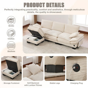 English Elm Sectional Cloud Sofa Modular Deep Seat Corduroy Upholstered Living Room Couch with Storage Beige W395S00129