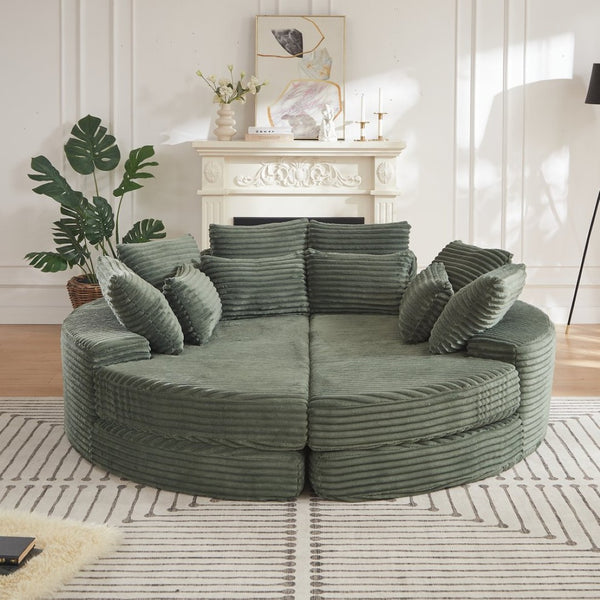 English Elm 78.5-inch Corduroy Round Convertible Recliner Sofa Bed with Neck Support and Throw Pillows Green W834S00562
