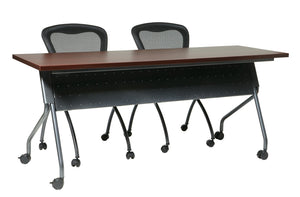 OSP Home Furnishings 6' Nesting Training Table Flip Top Laminate Surface with Locking Casters for Offices Mahogany 84226TM