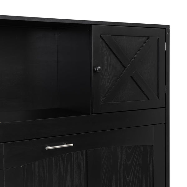English Elm Full Murphy Bed with Storage Cabinets and Shelves, Space-Saving Wooden Wall Bed with 600lb Capacity Black N7090004009B