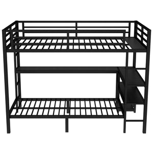 English Elm Full Over Twin Bunk Bed With Integrated Desk, Led Lighting & Usb Ports, Versatile Black Metal Design W1580S00127
