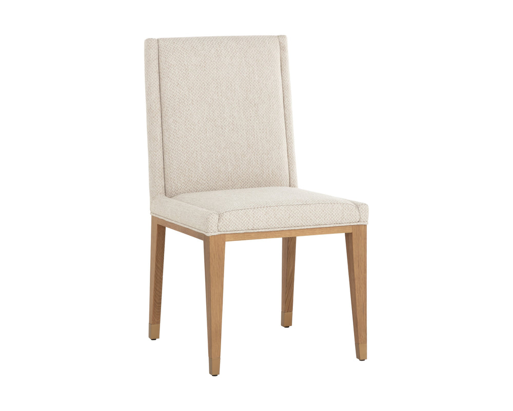 Sunpan Kalla Dining Chair - Stylish Monument Oatmeal Upholstery With Rustic Oak Base & Gold Accents Taupe Fabric 112046