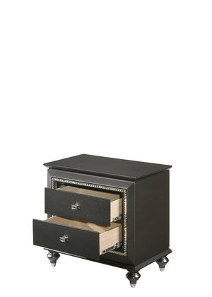 English Elm Kaitlyn Metallic Grey Nightstand with Crystal Trim, Felt-Lined Drawers & Dovetail Storage Elegance B2726P271936