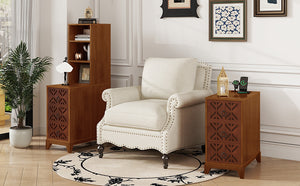 English Elm End Table With 3 Drawers & 2 Open Shelves - Stylish Walnut Corner Table With Power Outlet & Usb Ports W2593P289146