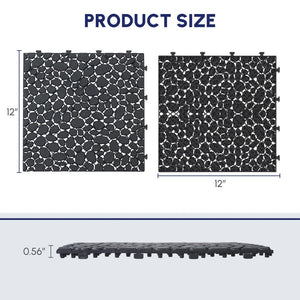 English Elm 12 Inch Interlocking Plastic Deck Tiles Pebble Stone Waterproof Outdoor Patio Pack of 60 Black W2391P189616