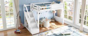 English Elm Twin Low Loft Bed Solid Pine Frame Kids Study Desk Blackboard Storage White Light White W1580S00466