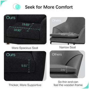 English Elm Modern Accent Chair Chenille Upholstered Ergonomic Lounge Armchair with Wood Legs and Pillow for Reading Comfort and Stylish Living Room Seating Black W1028P382764