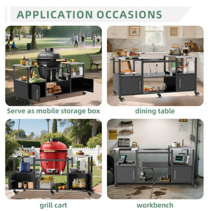 English Elm Outdoor Heavy Duty Steel Kamado Grill Cart with Locking Casters and Storage Boxes W3190P305792
