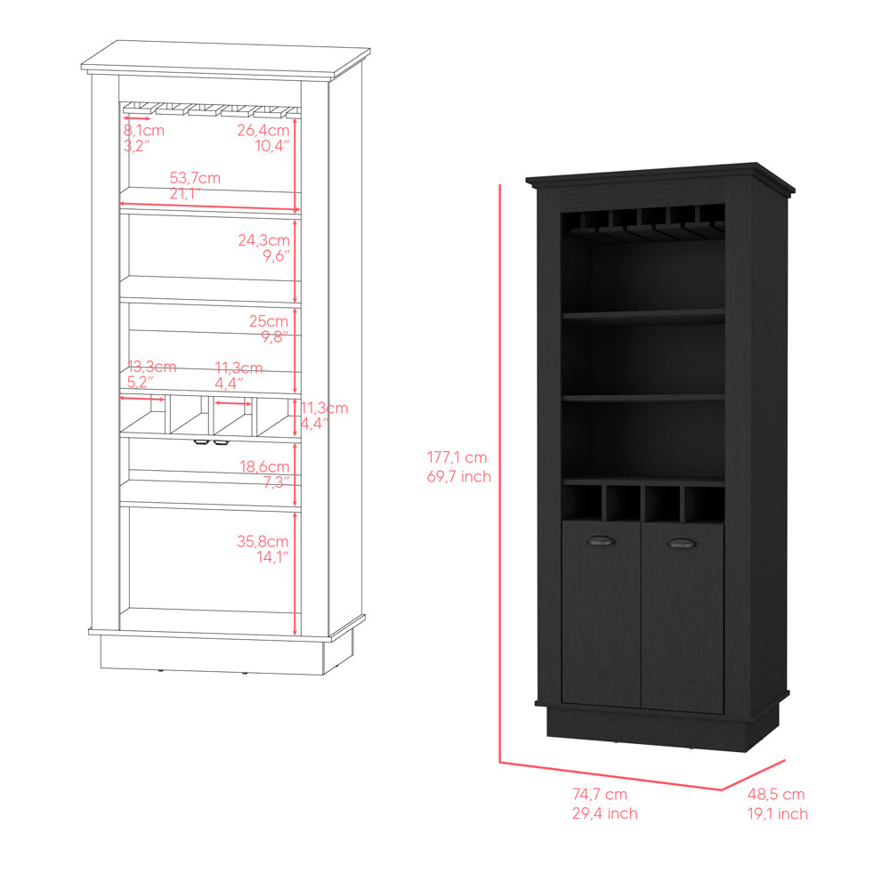 English Elm Lafayette Elegant Bar Cabinet with 4-Bottle Wine Rack, 10-Glass Holder and Spacious Dual-Door Storage Black 34 L x 27 W x 5 H B070S00327