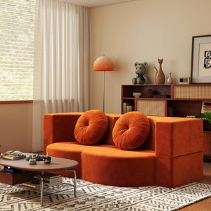English Elm Modern Corduroy Folding Floor Sofa Sleeper with Foam Fill for Studio Bedroom Guests Orange W2353P379629