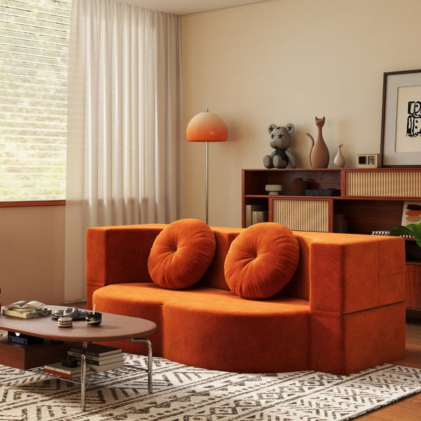 English Elm Modern Corduroy Folding Floor Sofa Sleeper with Foam Fill for Studio Bedroom Guests Orange W2353P379629