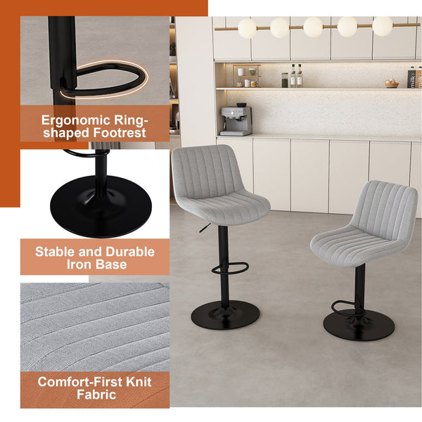 English Elm 63" Modern Kitchen Island Set With 4 Gray Bar Stools - Stylish Marble Finish, Led Light & Versatile Design W2699S00072