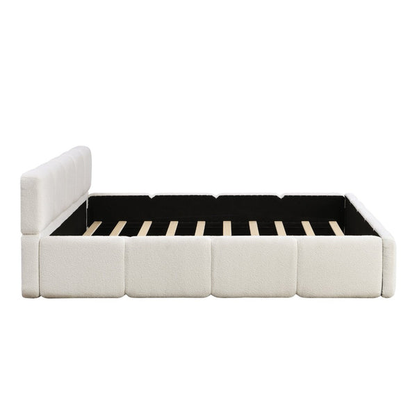 English Elm California King Boucle Upholstered Platform Bed Thick Block Headboard Modern Suite N757P391356W