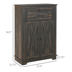 English Elm Storage Cabinet Narrow Farmhouse Sideboard with Drawer X-brace Doors Dark Gray Finish T3971P465264